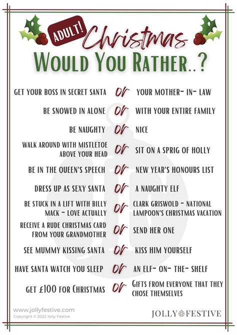 125 Christmas Would You Rather Questions Jolly Festive