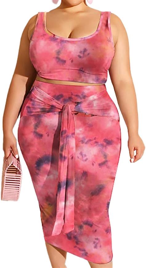 Plus Size Skirt Sets Stretchy Sexy Two Piece Outfits For