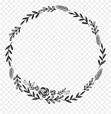 A Black And White Circular Frame With Flowers On The Bottom