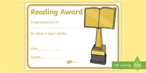 Reading Award Certificate Teacher Made Twinkl