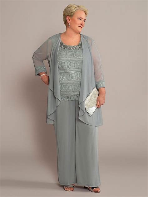 Pantsuits 3 Pc Chiffon Mother Of The Bride Pants Suit With Embroidery