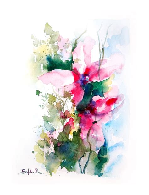 Abstract Flowers Watercolor Painting Art Print By Canotstopprints