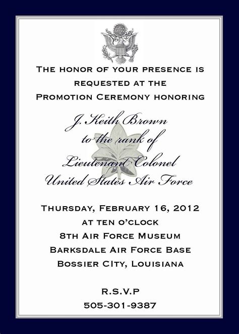 Military Promotion Invitation Template Business Template Ideas