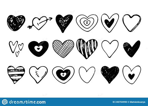 Set Of Hand Drawn Hearts Handdrawn Rough Marker Doodle Hearts Isolated