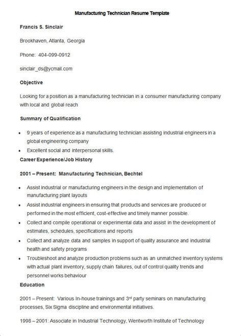 Manufacturing Resume Templates 13 Free Printable Word And Pdf