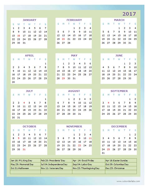 2017 Annual Calendar Design Template - Free Printable Templates