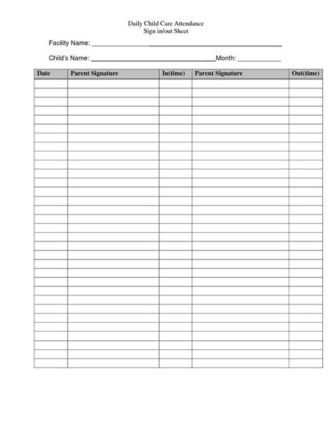 Editable free food diary template. templates that are free for daycare signs | Daily Child Care Attendance Sign in/out Sheet ...