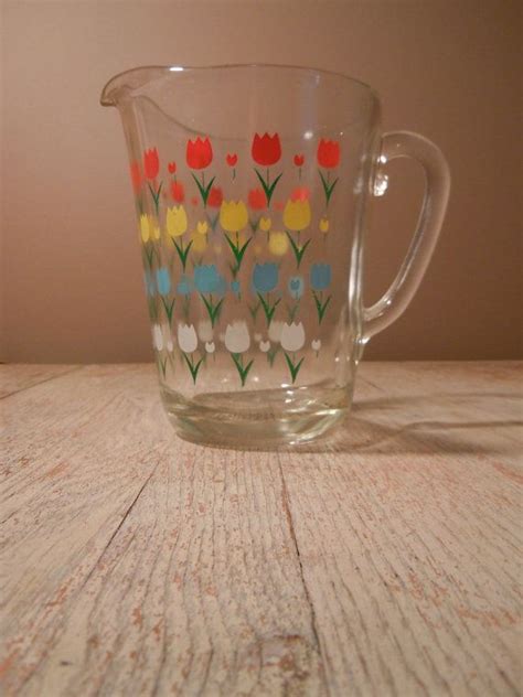 Vintage Pressed Glass Tulip Juice Pitcher Glass Water Etsy Vintage
