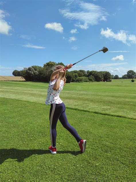 Cute Teen Girl Playing Golf On Grass At Golf Club In Summer Stock Photo Image Of Hobby Iron