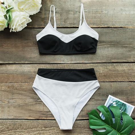 Black And White High Waisted Bikini Set High Waisted Bikini Bikini