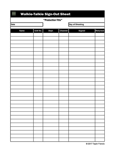 Printable Blank Sign Out Sheet