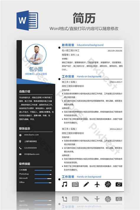 Cv templates find the perfect cv template. Blue black civil engineer word resume template | Word DOC ...