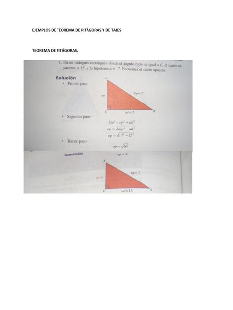 Ejemplos Del Teorema De Pitagoras Y Tales Pdf