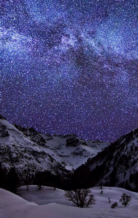 A Snowy Starry Night In Mountains Night Sky Wallpaper Night Sky