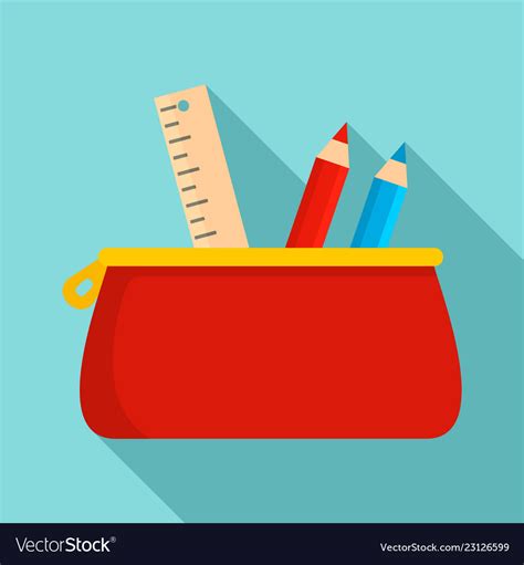 Red Pencil Case Icon Flat Style Royalty Free Vector Image