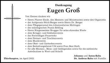 Traueranzeigen Von Eugen Gro Augsburger Allgemeine Zeitung