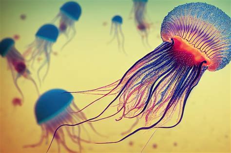 Premium Photo Glowing Poison Jellyfish Floating In Underwater Ocean