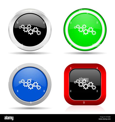 Cogwheel Engineering Red Blue Green And Black Web Glossy Icon Set In