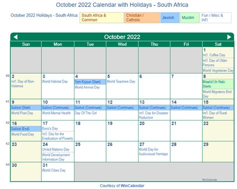Print Friendly October 2022 South Africa Calendar For Printing