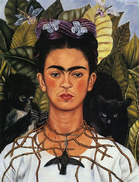 Self Portrait With Thorn Necklace And Hummingbird By Frida Kahlo