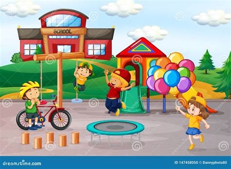 Kids Playing At School Playground Stock Vector Illustration Of