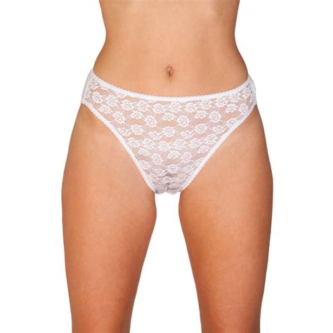 Ladies Camille White Floral Lace Front Womens High Leg Brief Knickers