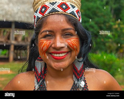 Portrait Of A Smiling Indigenous Embera Woman In Her Village Inside The