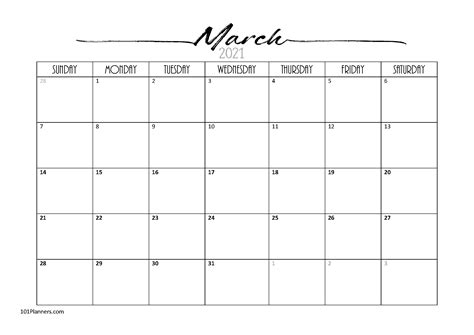 Free Printable March 2021 Calendar Customize Online