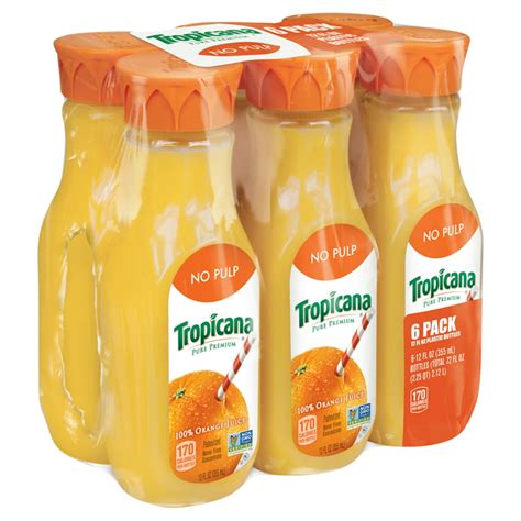 Tropicana Pure Premium 100 Juice Orange No Pulp 12 Fl Oz 6 Count