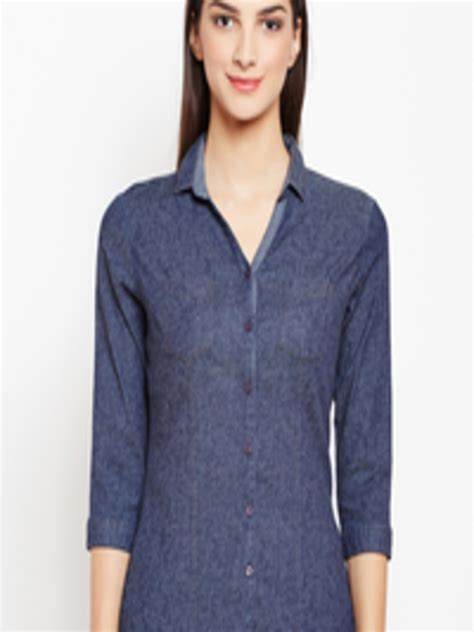 Buy Crimsoune Club Women Navy Blue Slim Fit Printed Casual Shirt