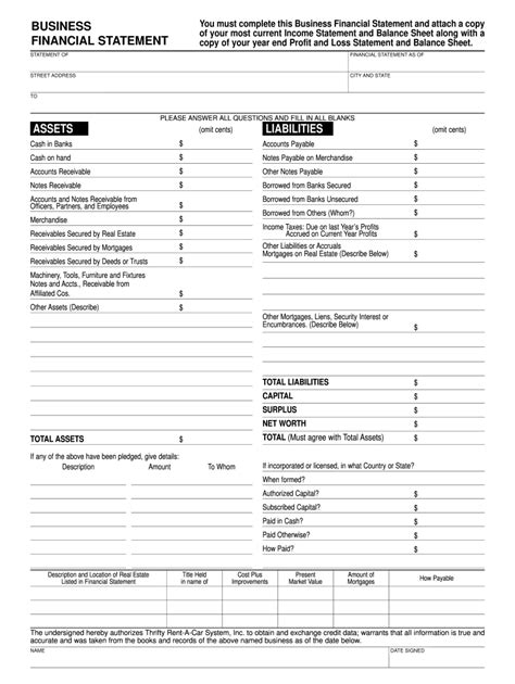 Business Financial Statement Template Fill Online Printable