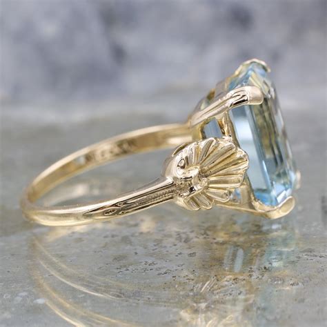 1930s Fine Emerald Cut Aquamarine Ring Pippin Vintage Jewelry
