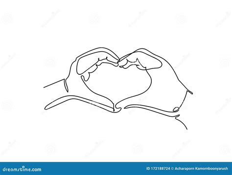 Continuous Line Drawing Of Hands Showing Heart Shape Stock Vector