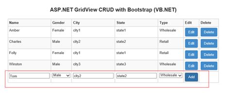 Aspnet Gridview Control Crud With Bootstrap Net Gene