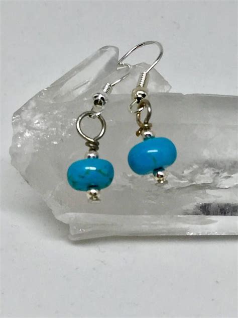 Petite Blue Turquoise Magnesite Silver Earrings Etsy Silver