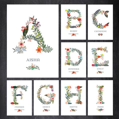 Floral Initial Letter Personalised Name Print By Paperpaper