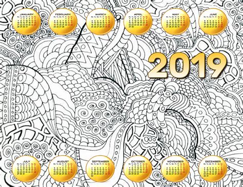 Printable Coloring Calendars For 2019 Free Jpeg Templates