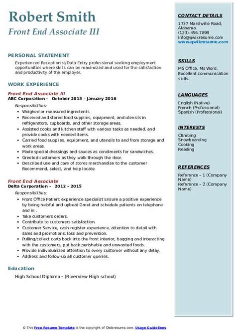 Take our quiz below to find out! Front End Associate Resume Samples | QwikResume