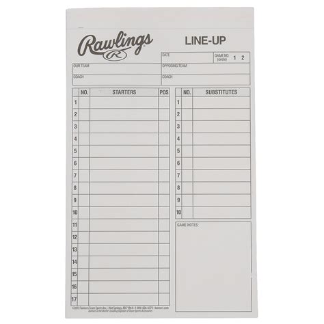 Rawlings Baseballsoftball Line Up Cards 12 Pack Big 5 Sporting Goods