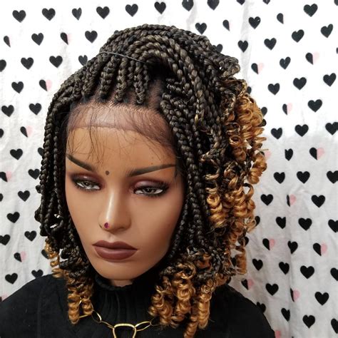 Handmade Box Braid Braided Lace Front Wig With Curly Ends Image Hot