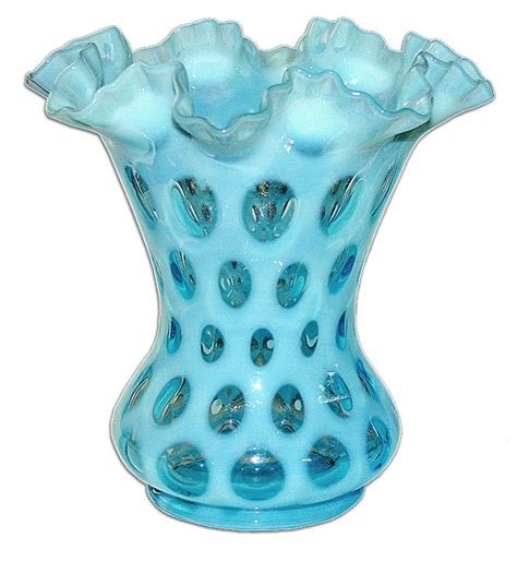 Fenton Coin Dot Blue Opalescent Large Flared Vase Glass Art My XXX