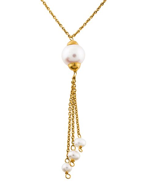 18k Pearl Lariat Necklace Necklaces Neckl35270 The Realreal