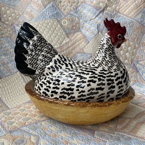 Emma Bridgewater Black Toast Large Silver Hen On Nest Ceramic 2013 Hand