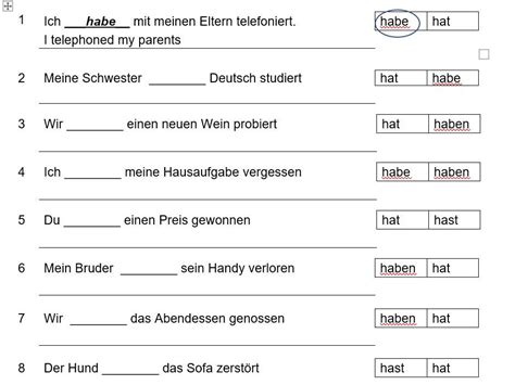 Gcse German Perfect Tense Worksheet Perfect Tense Sum