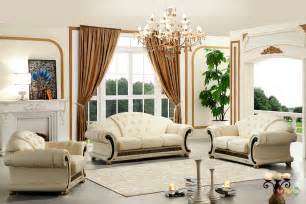 Versace Cleopatra Cream Italian Top Grain Leather Beige Living Room