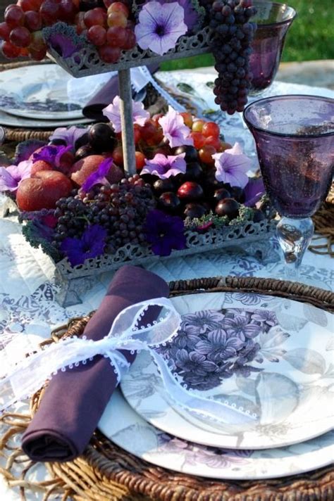 Purples Plums And Petunias Alfresco Tablescape Purple Table Beautiful