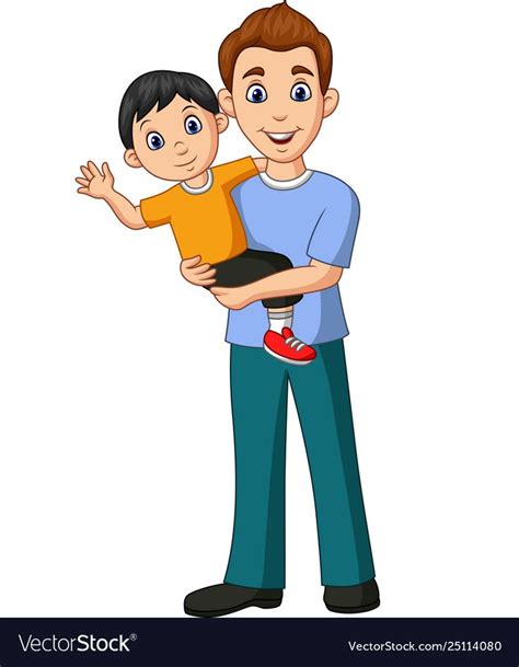 Illustration Of Cartoon Father Carrying A Son In His Arms Download A