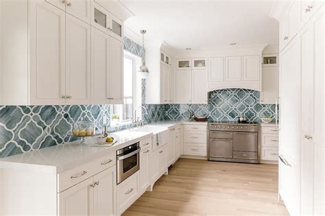 Blue Quatrefoil Backsplash Tiles Transitional Kitchen