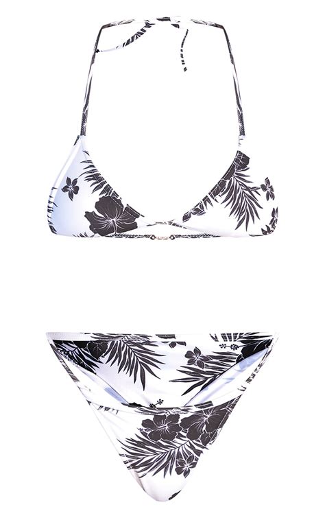 Black Floral Triangle Bikini Set Swimwear Prettylittlething Qa