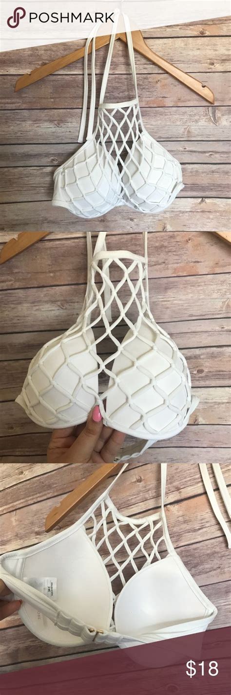 🍉shade And Shore White Netted Caged Bikini Top 34c Bikinis Shade And Shore Bikini Tops